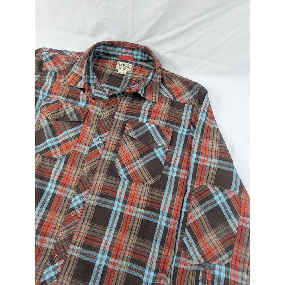 LL Bean Katahdin Performance Flannel Shirt Wool‎ Blend Plaid Snap Large Regular